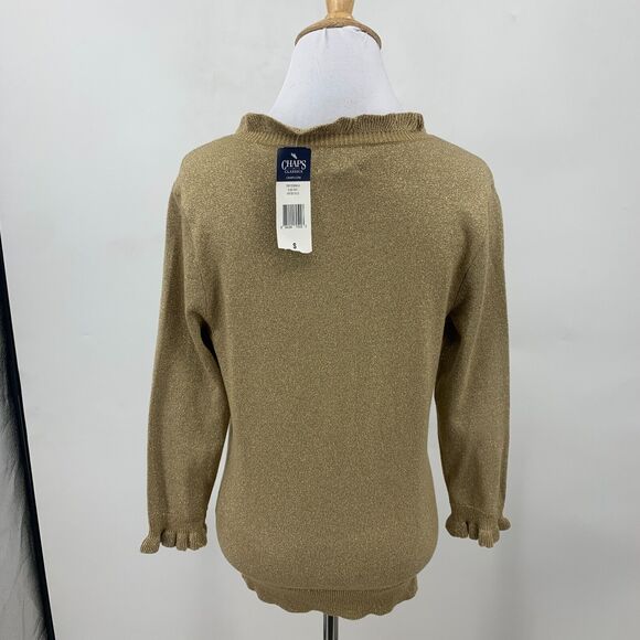 Chaps Metallic Shimmer Sweater Womens Ruffle V Neck 3/4 Sleeve Pullover Blouson - Picture 5 of 10